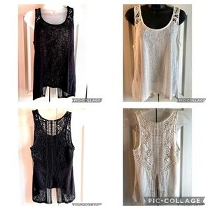 2 Crochet Detail Split Back Tanks